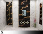 سرامیک 60×120 طرح لاتینا مشکی گلد براق – خاک سفید - تصویر 2