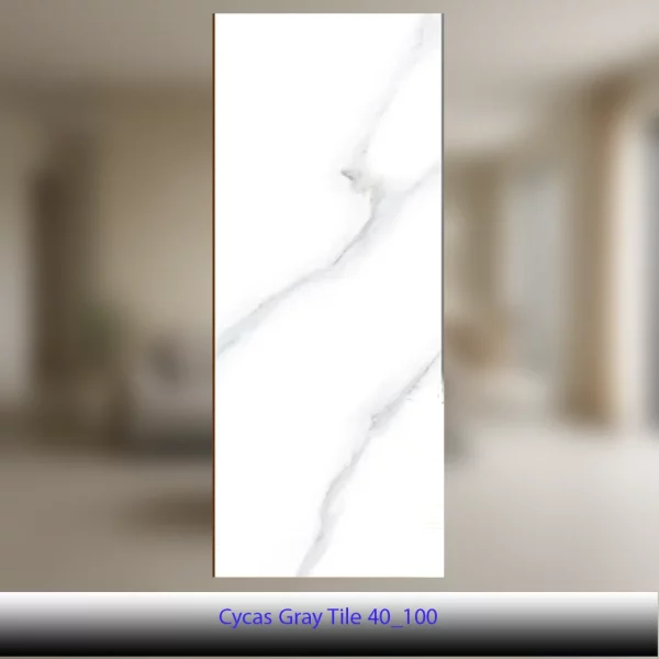 کاشی ۴۰×۱۰۰ طرح سیکاس طوسی براق | Cycas Gray Tile 40_100 | کاشی آلسن