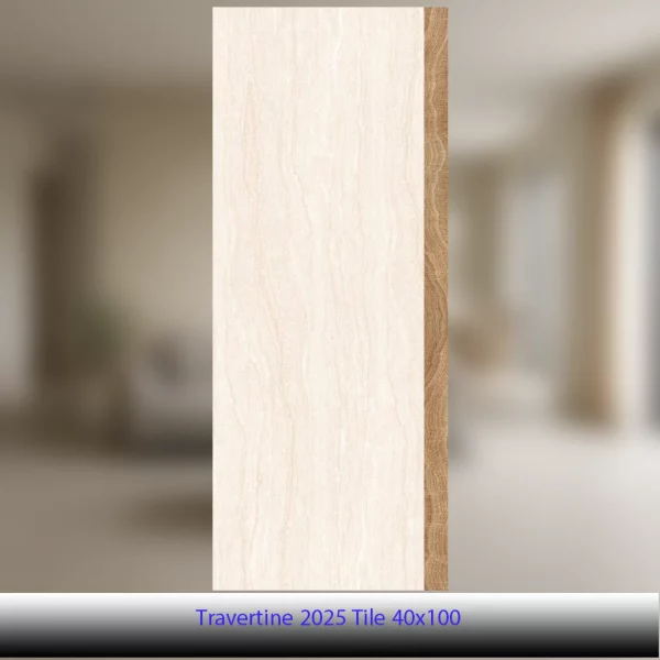 کاشی ۴۰×۱۰۰ طرح نمای تراورتن ۲۰۲۵ براق | Travertine 2025 Tile | کاشی آلسن